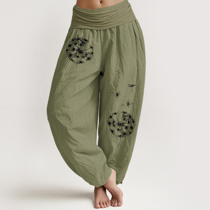 Nimara Ritual Pure Cotton Concise Dandelion Pattern Women's Elastic Waist Harem Pants