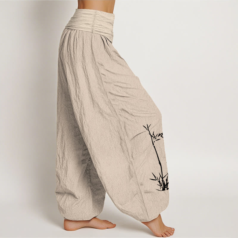 Nimara Ritual Pure Cotton Concise Bamboo Butterfly Pattern Women's Elastic Waist Harem Pants