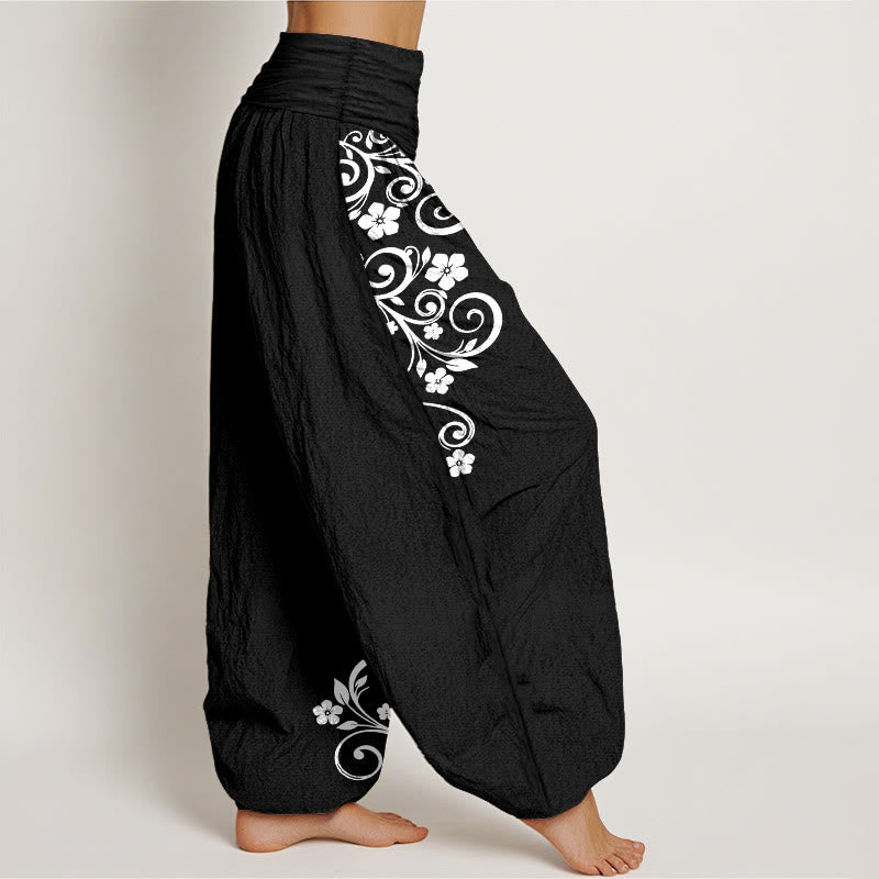 Nimara Ritual Pure Cotton Elegant Vine Flower Pattern Women's Elastic Waist Harem Pants