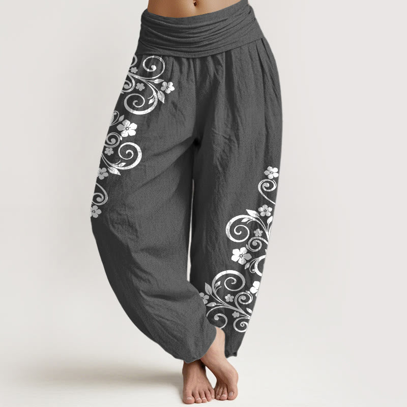 Nimara Ritual Pure Cotton Elegant Vine Flower Pattern Women's Elastic Waist Harem Pants
