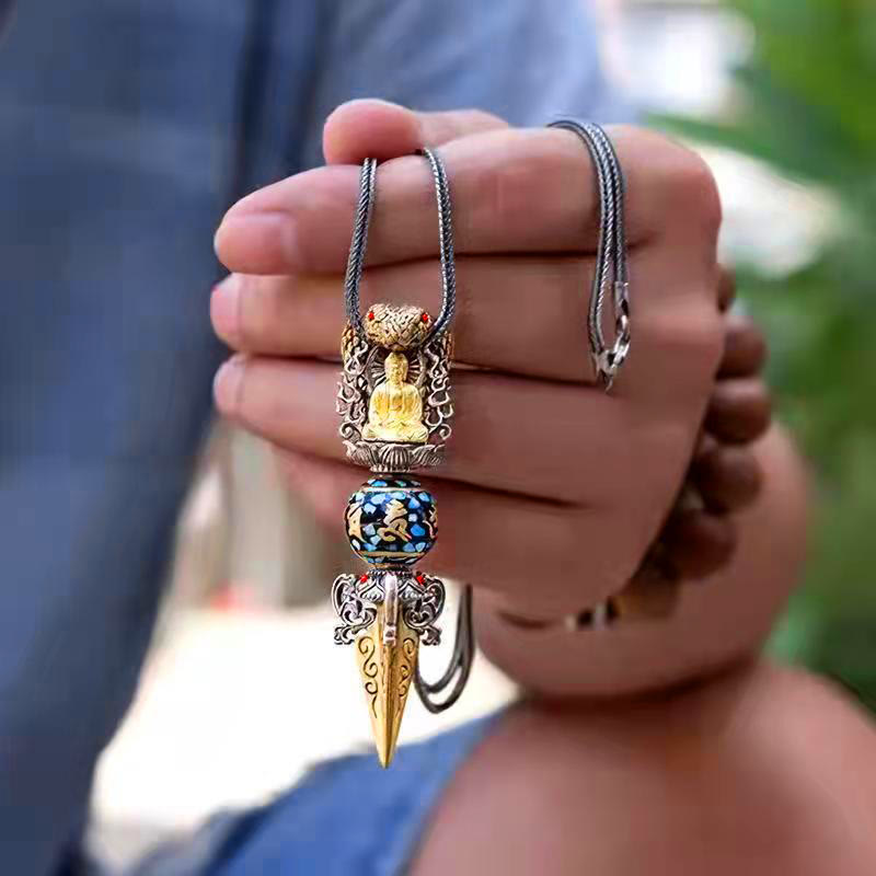 Nimara Ritual Tibetan Om Mani Padme Hum Buddha Wealth Rotation Necklace Vajra Pendant