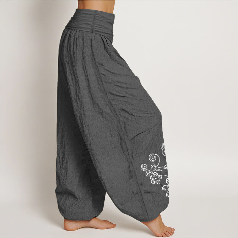 Nimara Ritual Pure Cotton Composed Of Dots Vine Flower Pattern Women's Elastic Waist Harem Pants