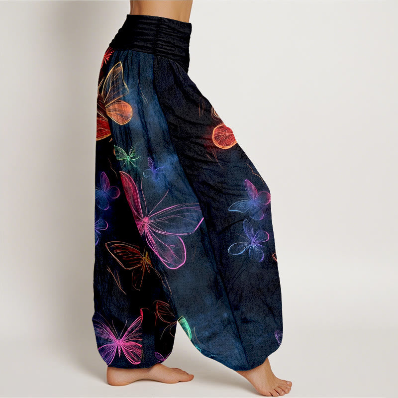 Nimara Ritual Cotton Dreamlike Butterfly Pattern Women's Elastic Waist Harem Pants