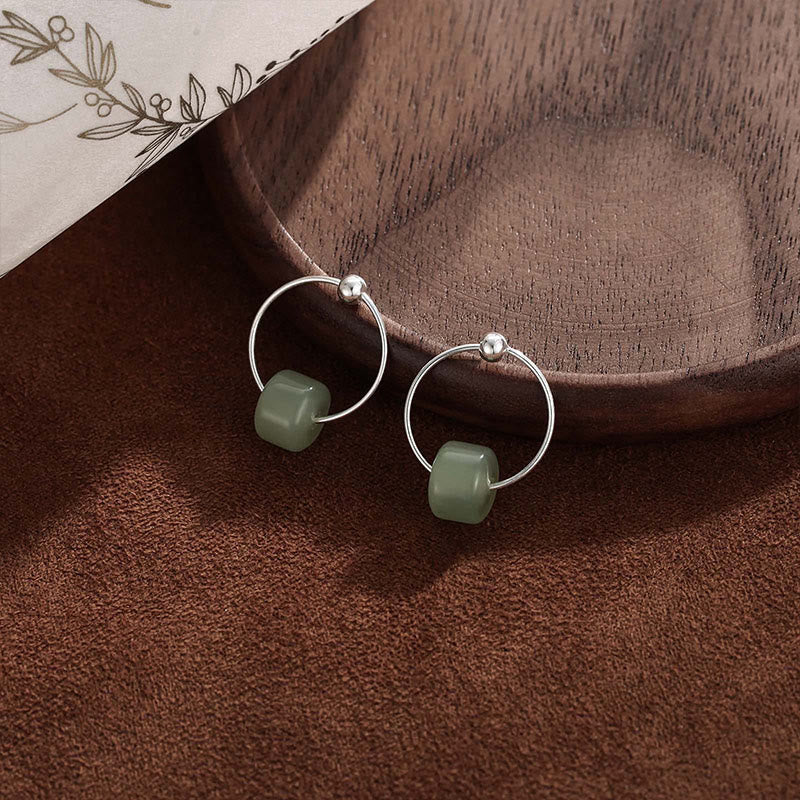 Nimara Ritual 925 Sterling Silver Hetian Jade Prosperity Earrings