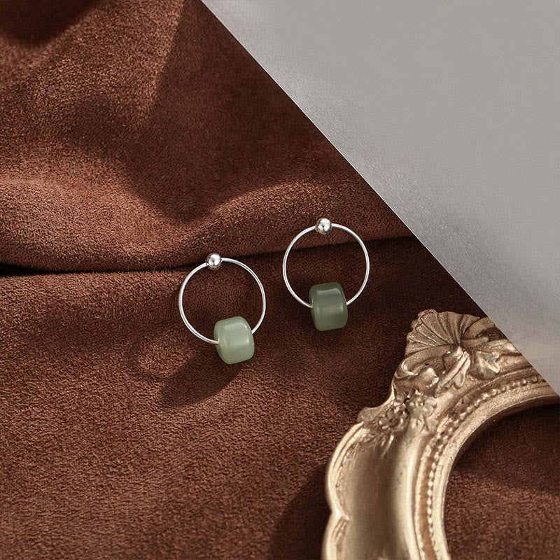 Nimara Ritual 925 Sterling Silver Hetian Jade Prosperity Earrings