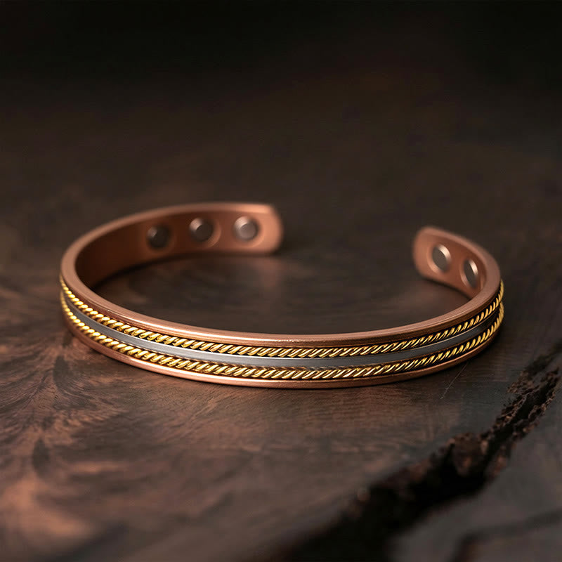 Nimara Ritual Retro Twisted Design Copper Open Wealth Luck Cuff Bracelet Bangle Ring