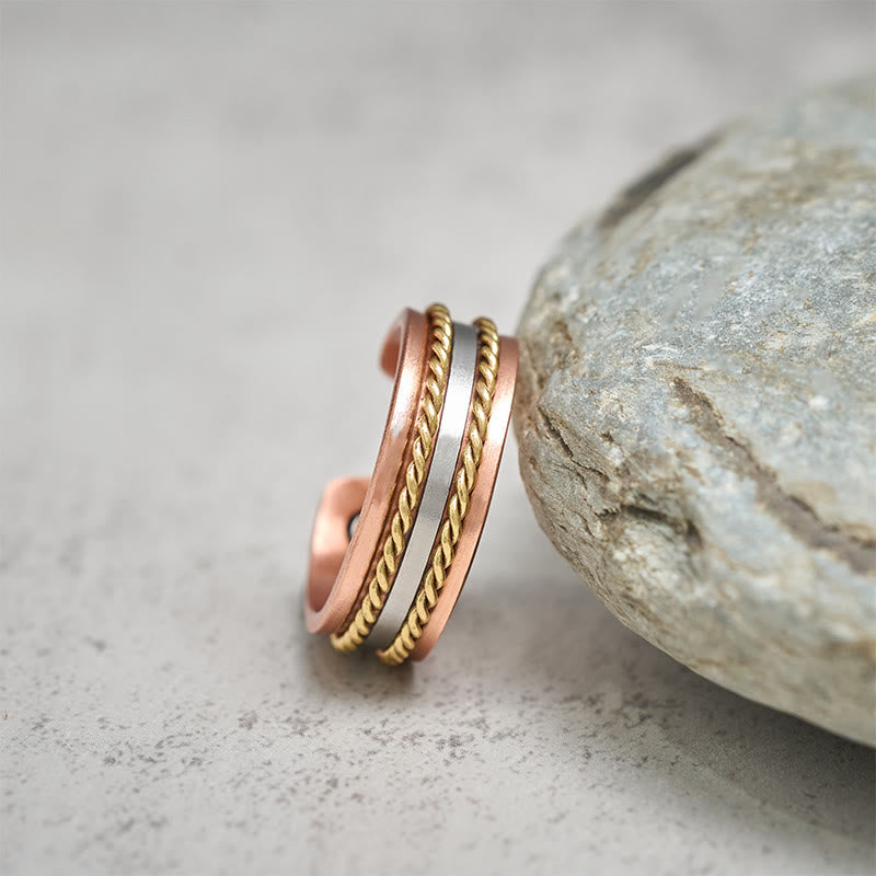 Nimara Ritual Retro Twisted Design Copper Open Wealth Luck Cuff Bracelet Bangle Ring