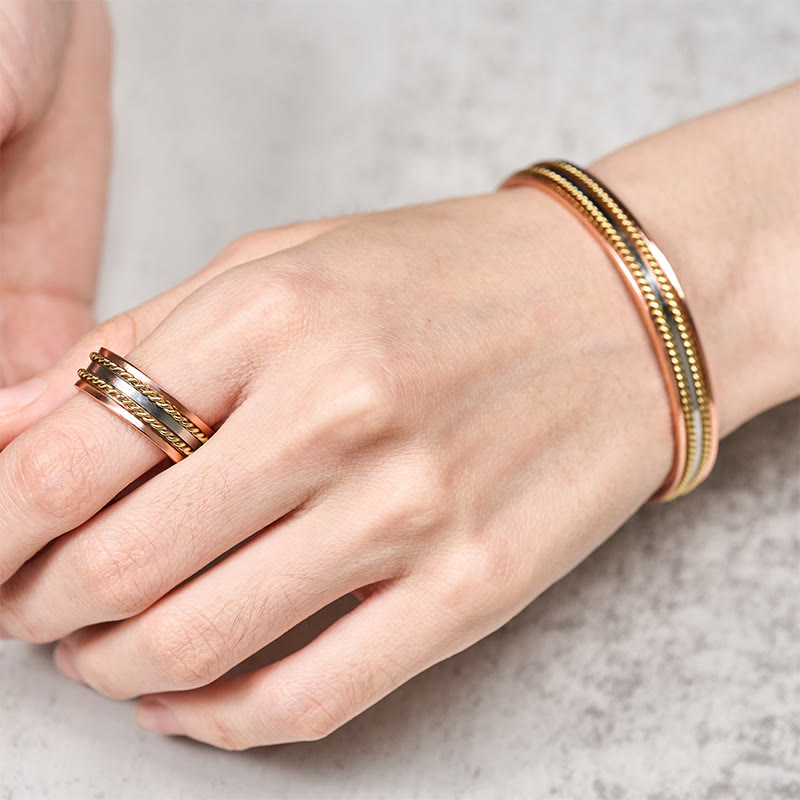 Nimara Ritual Retro Twisted Design Copper Open Wealth Luck Cuff Bracelet Bangle Ring