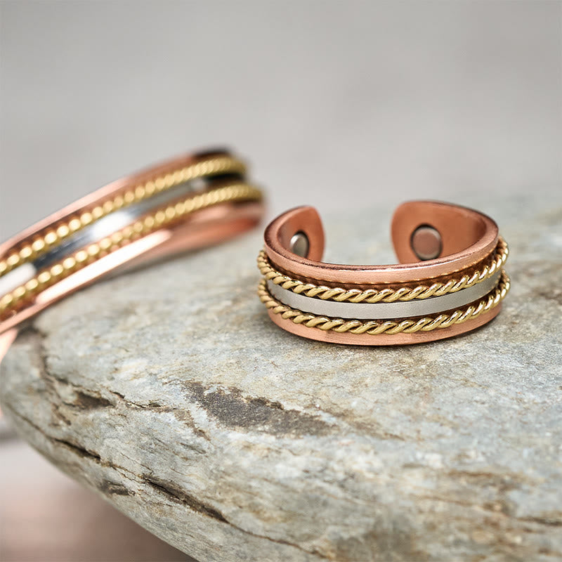 Nimara Ritual Retro Twisted Design Copper Open Wealth Luck Cuff Bracelet Bangle Ring