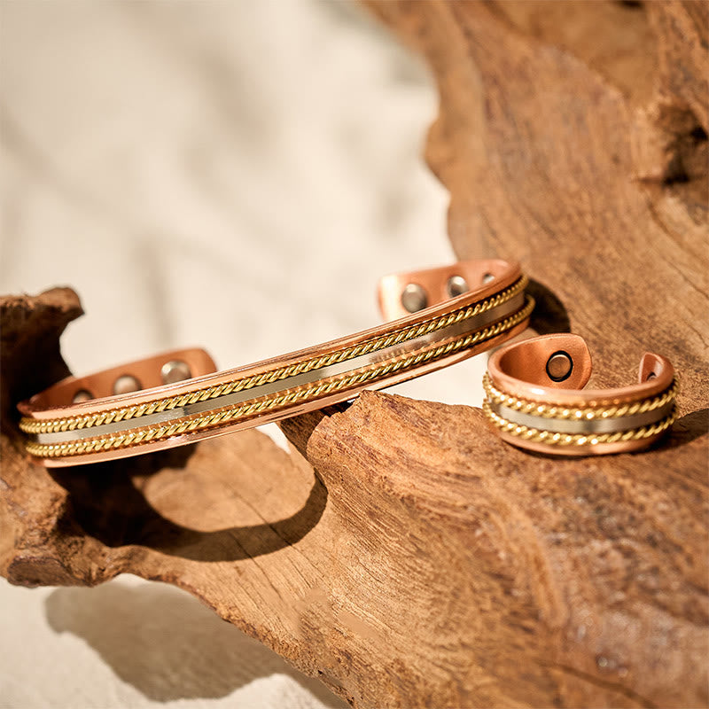 Nimara Ritual Retro Twisted Design Copper Open Wealth Luck Cuff Bracelet Bangle Ring