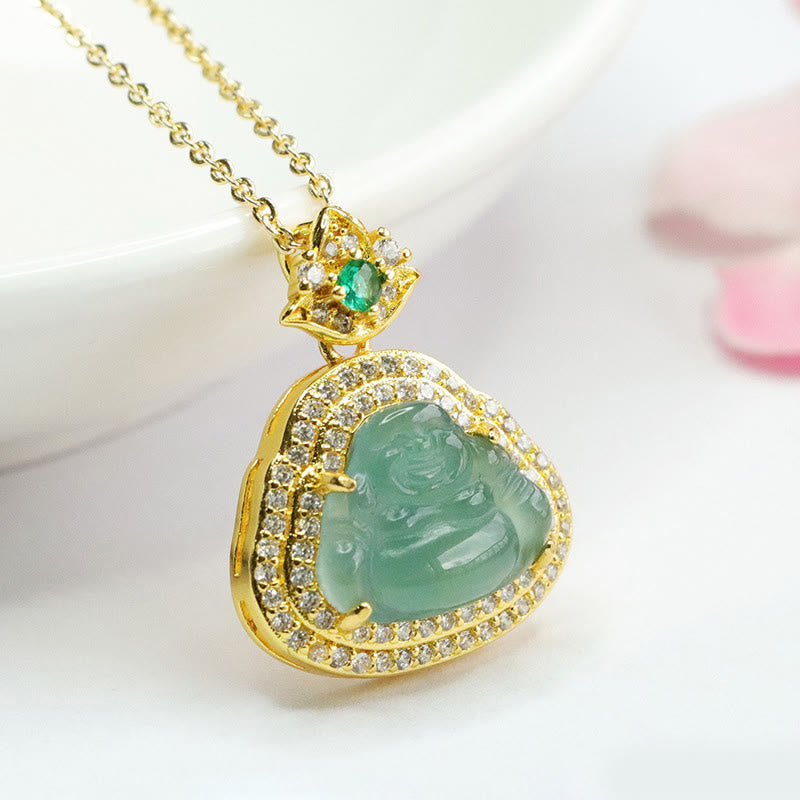Nimara Ritual Jade Laughing Buddha Prosperity Luck Necklace Pendant