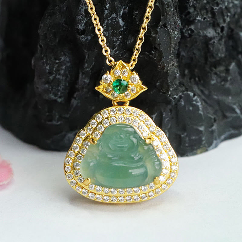 Nimara Ritual Jade Laughing Buddha Prosperity Luck Necklace Pendant