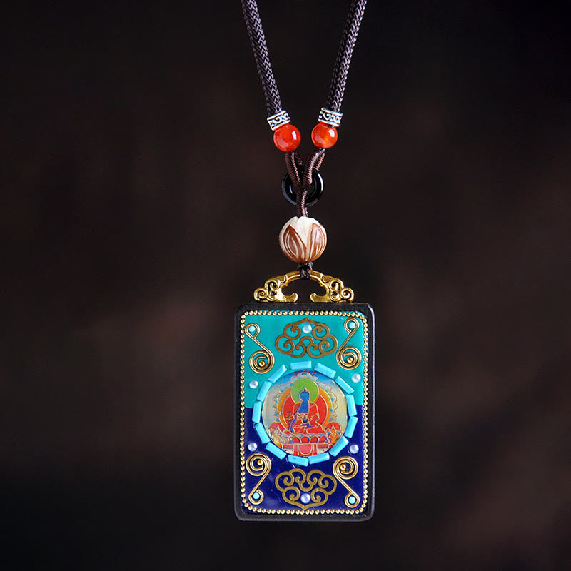 Nimara Ritual Medicine Buddha Ebony Wood Peace Necklace Pendant