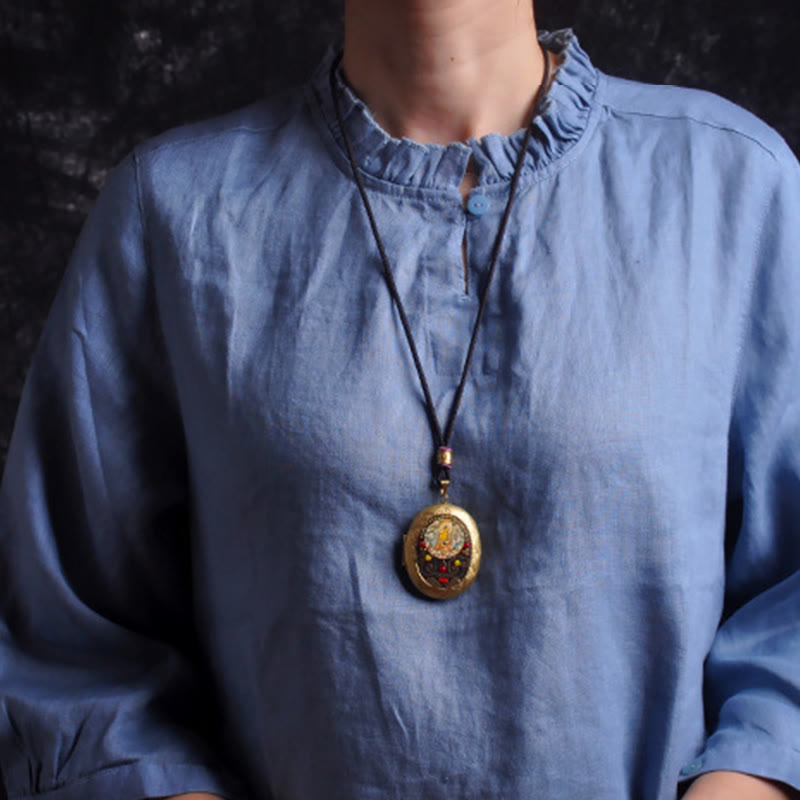 Nimara Ritual Copper Kwan Yin Avalokitesvara Zakiram Wealth Pendant Necklace