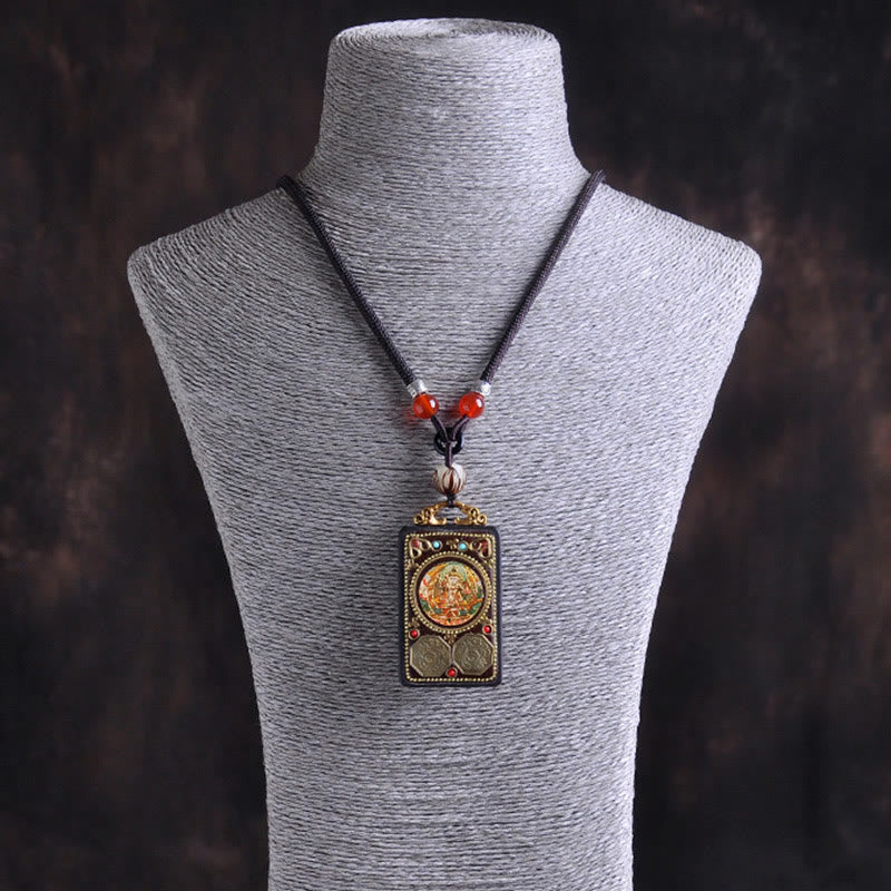 Nimara Ritual Thangka Yin Yang Copper Coins Ebony Wood Zakiram Balance Pendant Necklace