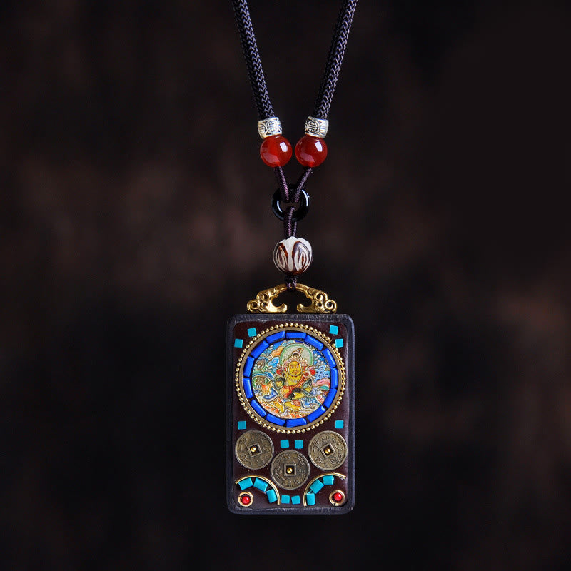 Nimara Ritual Thangka Yin Yang Copper Coins Ebony Wood Zakiram Balance Pendant Necklace