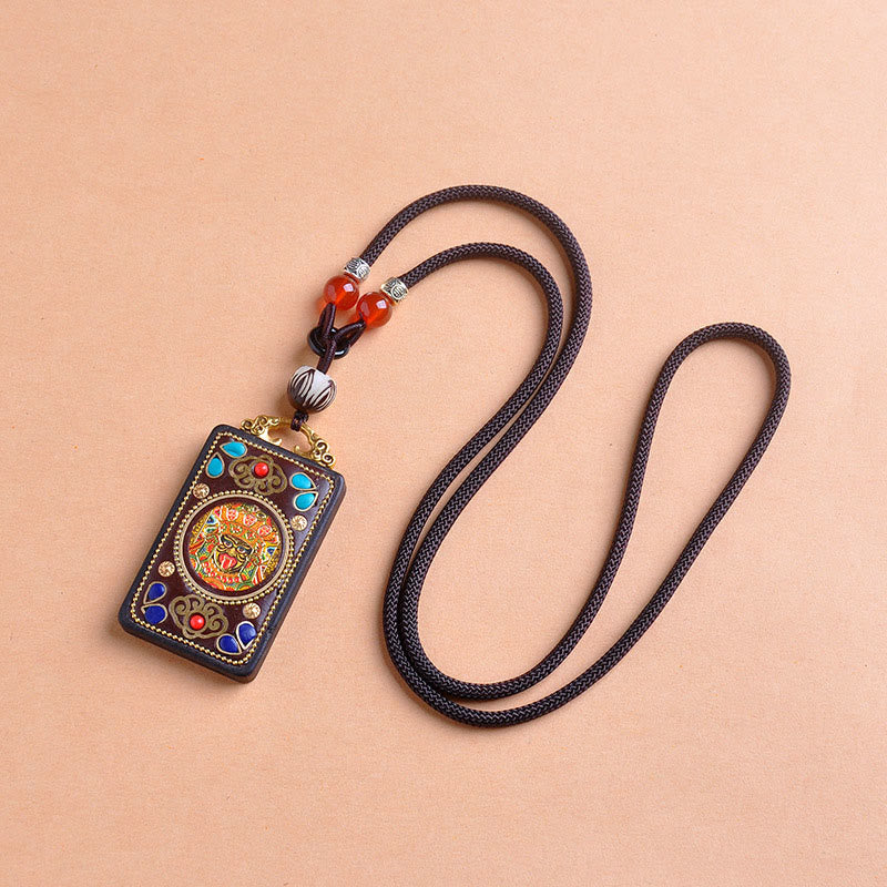 Nimara Ritual Thangka Yin Yang Copper Coins Ebony Wood Zakiram Balance Pendant Necklace