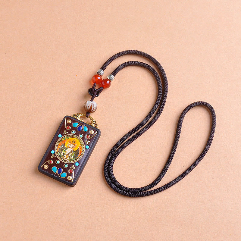 Nimara Ritual Thangka Yin Yang Copper Coins Ebony Wood Zakiram Balance Pendant Necklace