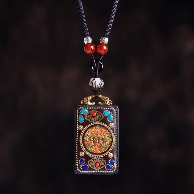 Nimara Ritual Thangka Yin Yang Copper Coins Ebony Wood Zakiram Balance Pendant Necklace