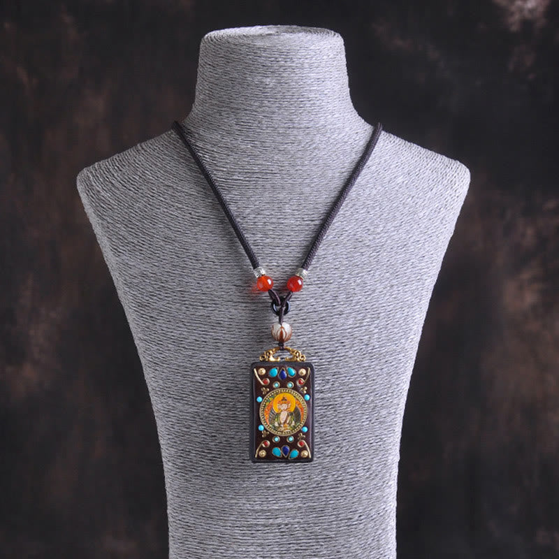 Nimara Ritual Thangka Yin Yang Copper Coins Ebony Wood Zakiram Balance Pendant Necklace