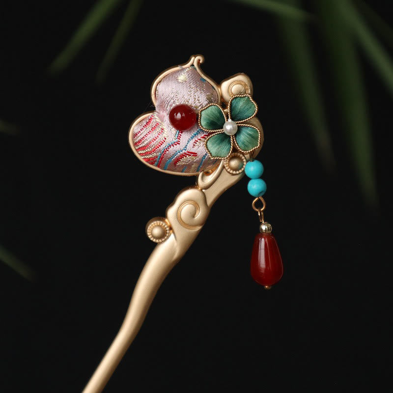 Nimara Ritual Gourd Flower Pattern Red Agate Copper Calm Hairpin