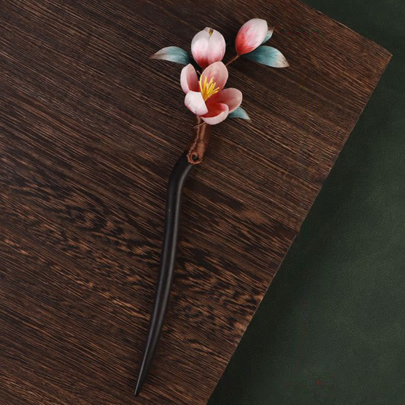 Nimara Ritual Ebony Wood Velvet Flower Calm Hairpin