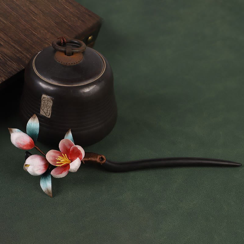 Nimara Ritual Ebony Wood Velvet Flower Calm Hairpin