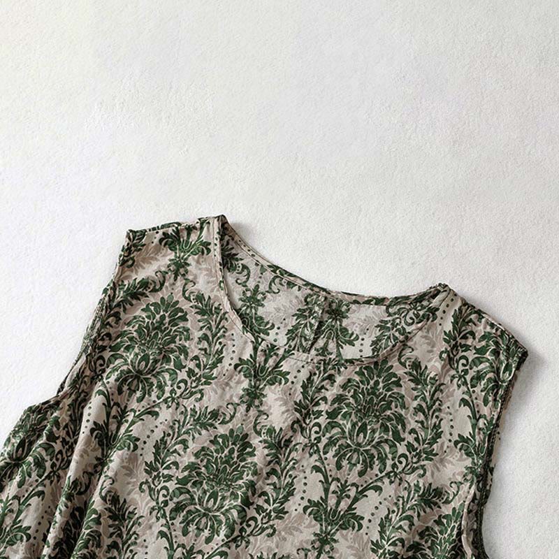 Nimara Ritual Commute Summer Printing Simple Design Crew Neck Sleeveless Midi Dress With Pockets