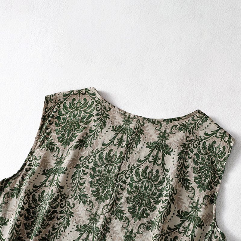 Nimara Ritual Commute Summer Printing Simple Design Crew Neck Sleeveless Midi Dress With Pockets