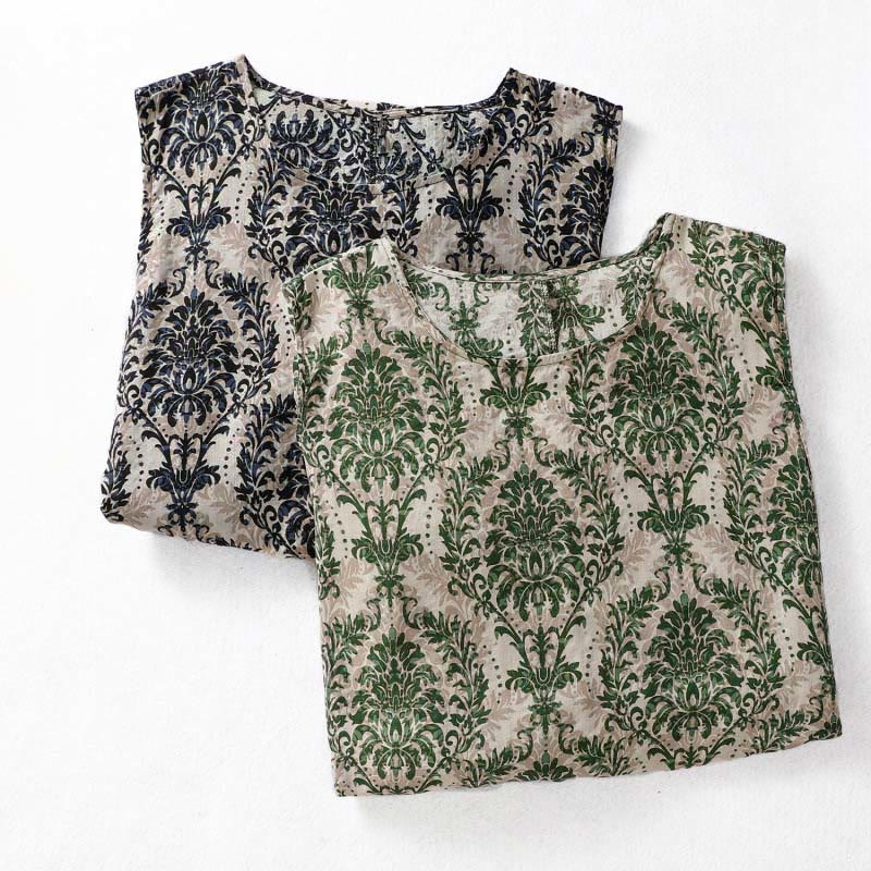 Nimara Ritual Commute Summer Printing Simple Design Crew Neck Sleeveless Midi Dress With Pockets