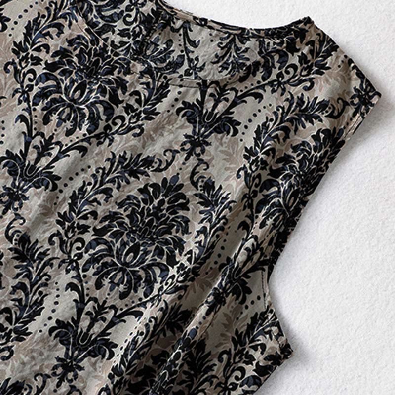 Nimara Ritual Commute Summer Printing Simple Design Crew Neck Sleeveless Midi Dress With Pockets