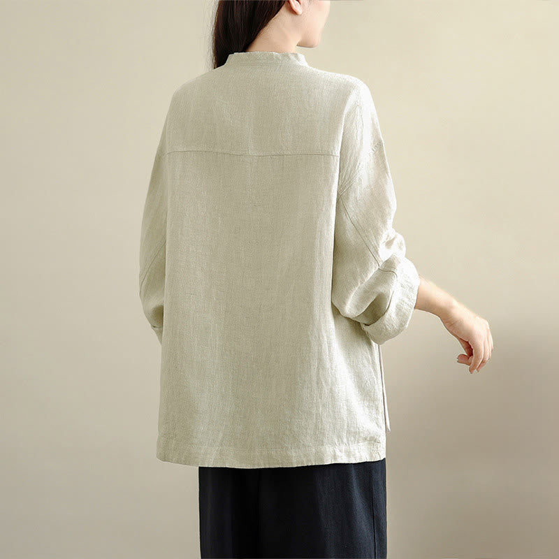 Nimara Ritual Spring Crew Neck Long Sleeve Plain Women's Cotton Buttons Shirt With Pockets