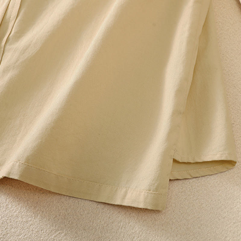 Nimara Ritual Spring Lapel Long Sleeve Plain Women's Cotton Buttons Shirt With Pockets