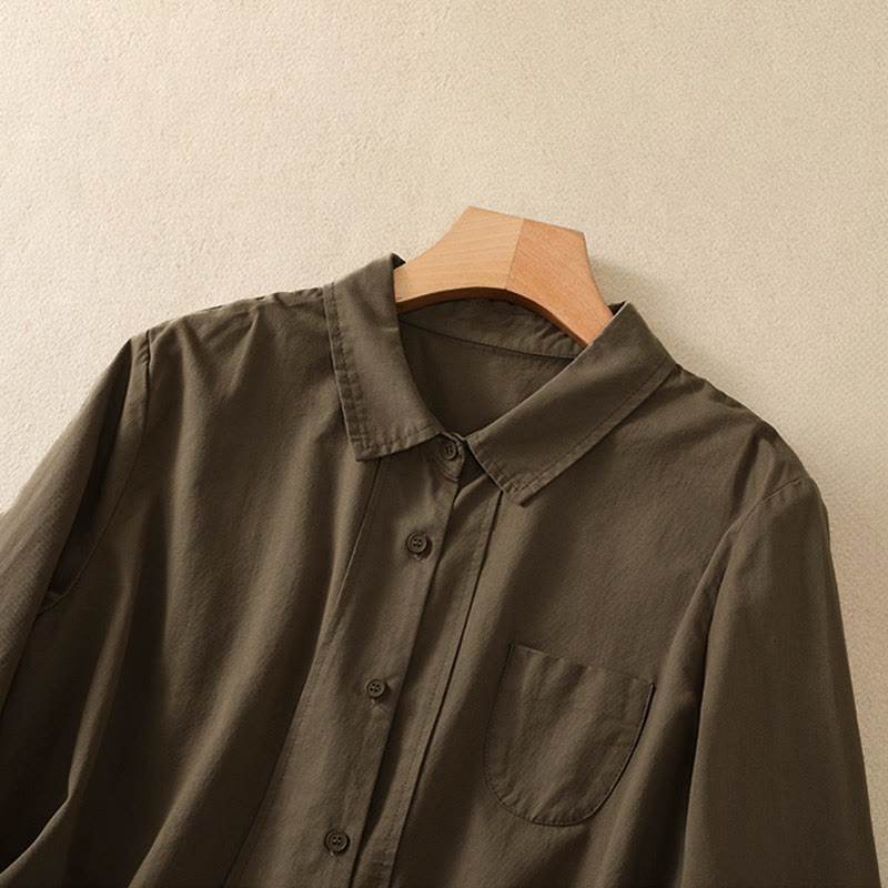 Nimara Ritual Spring Lapel Long Sleeve Plain Women's Cotton Buttons Shirt With Pockets