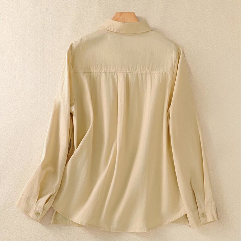 Nimara Ritual Spring Lapel Long Sleeve Plain Women's Cotton Buttons Shirt With Pockets