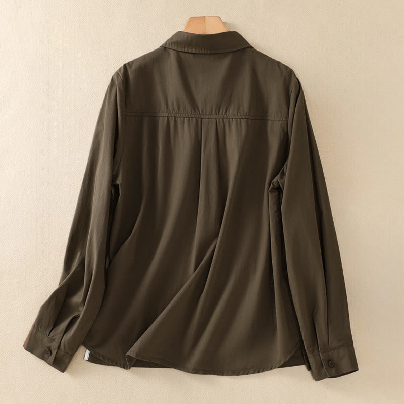 Nimara Ritual Spring Lapel Long Sleeve Plain Women's Cotton Buttons Shirt With Pockets