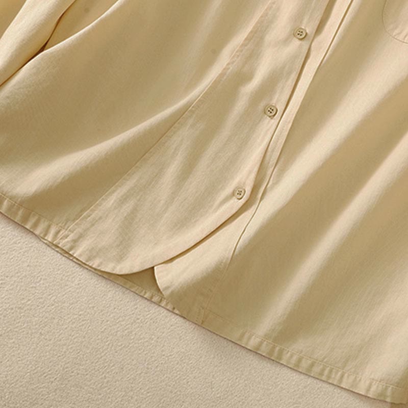 Nimara Ritual Spring Lapel Long Sleeve Plain Women's Cotton Buttons Shirt With Pockets