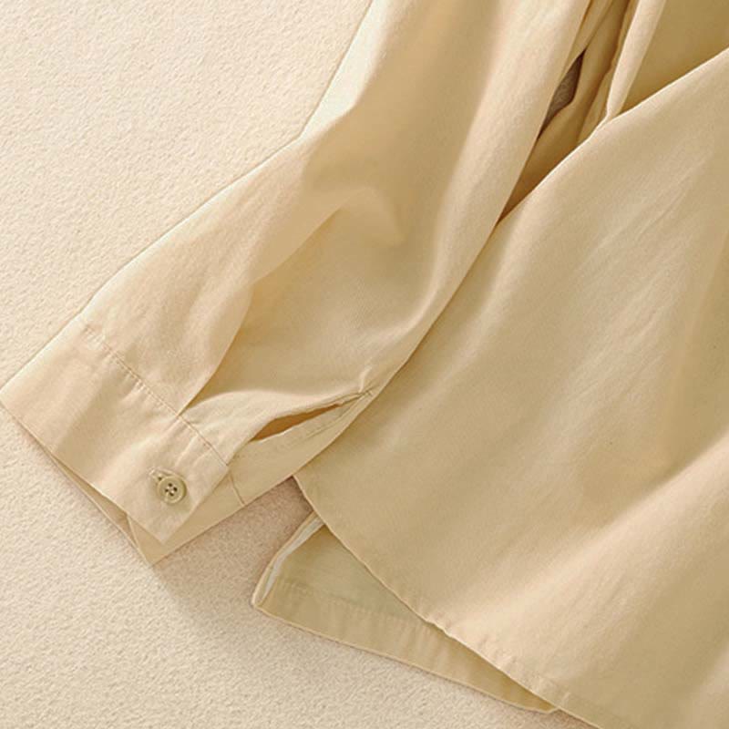 Nimara Ritual Spring Lapel Long Sleeve Plain Women's Cotton Buttons Shirt With Pockets