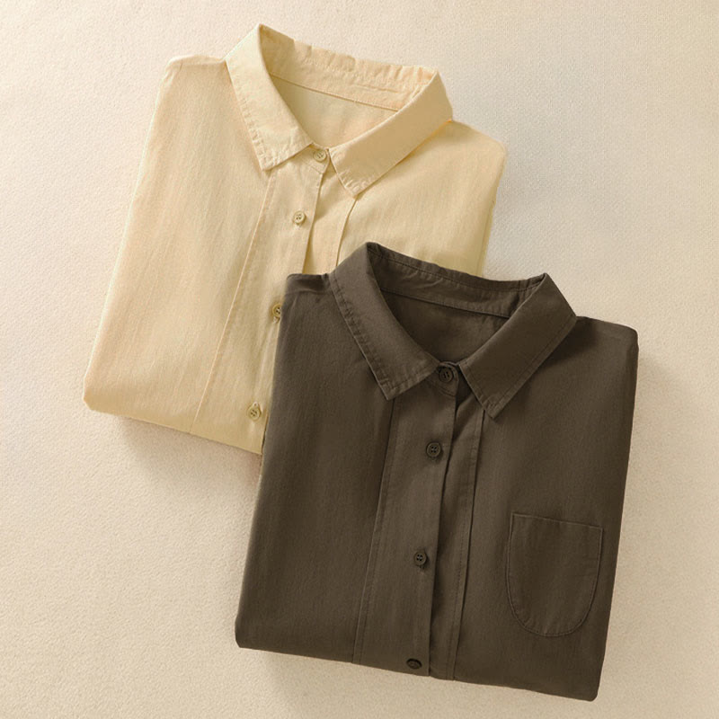 Nimara Ritual Spring Lapel Long Sleeve Plain Women's Cotton Buttons Shirt With Pockets
