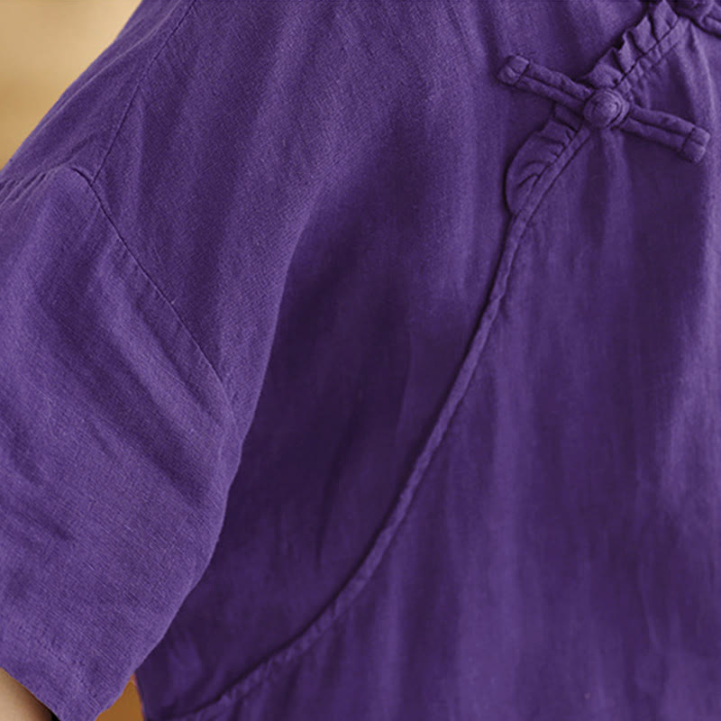 Nimara Ritual Spring V-Neck Frog-Button Long Sleeve Plain Women's Cotton Shirt