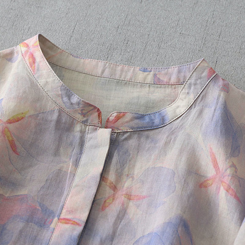 Nimara Ritual Spring Floral Pattern Crew Neck Long Sleeve Women's Polyester Shirt