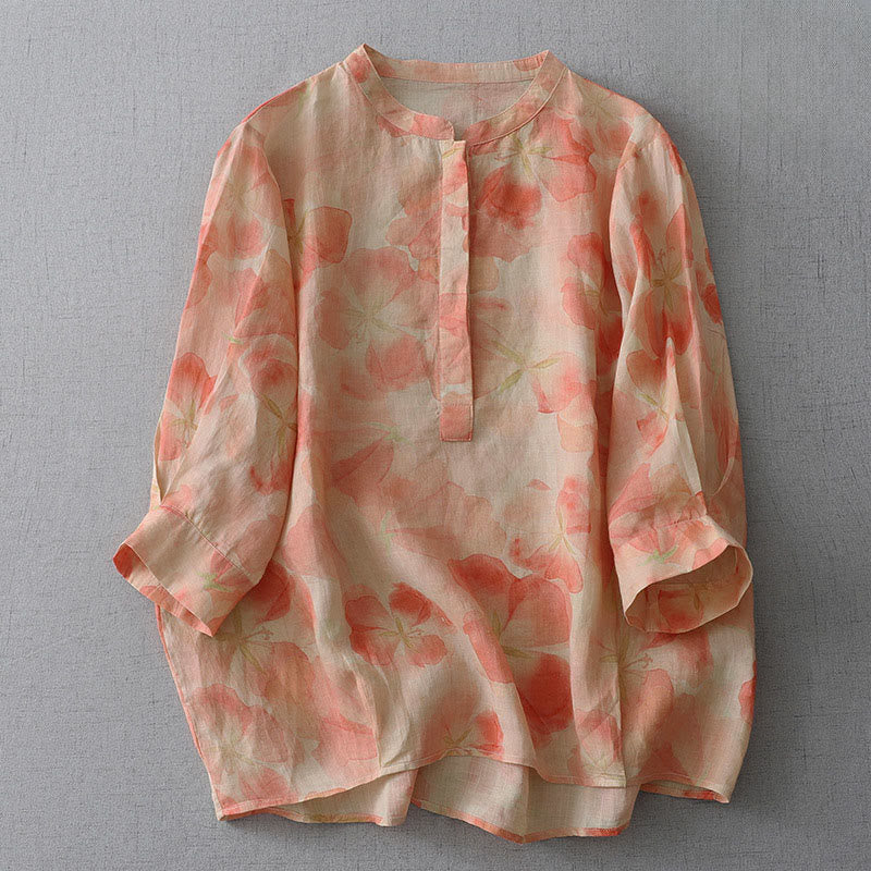Nimara Ritual Spring Floral Pattern Crew Neck Long Sleeve Women's Polyester Shirt