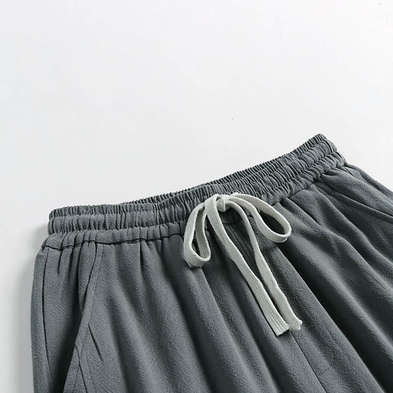 Nimara Ritual Summer Drawstring Elastic Waist Frog-Button Ankle-Length Men's Cotton Linen Pants With Pockets