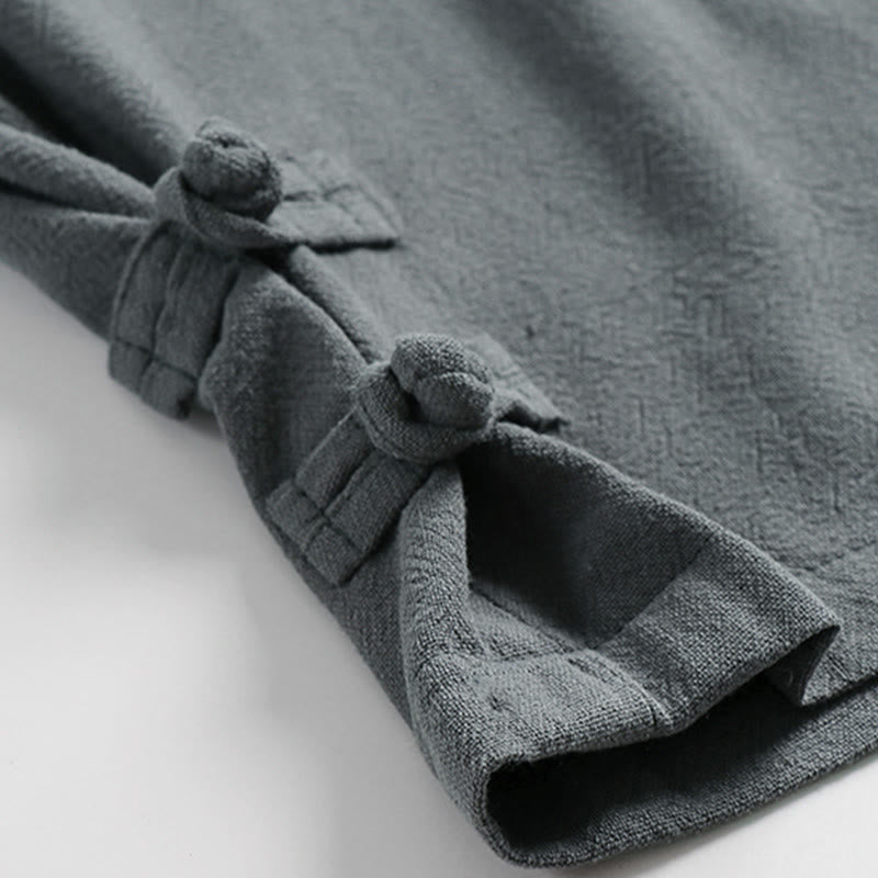 Nimara Ritual Summer Drawstring Elastic Waist Frog-Button Ankle-Length Men's Cotton Linen Pants With Pockets