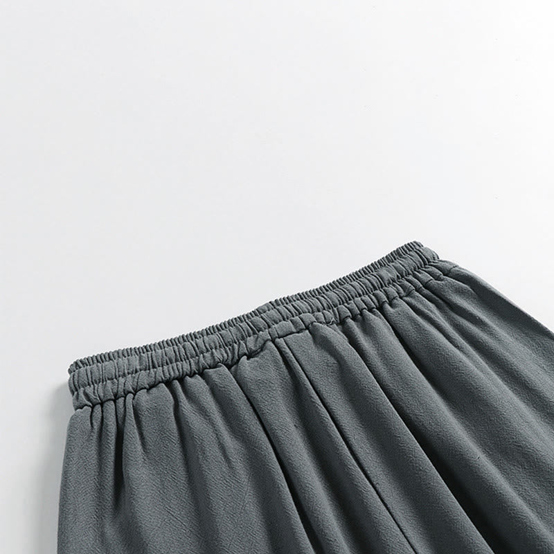 Nimara Ritual Summer Drawstring Elastic Waist Frog-Button Ankle-Length Men's Cotton Linen Pants With Pockets