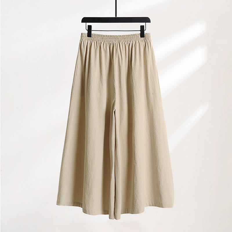 Nimara Ritual Plain Lace-up Drawstring Design Men's Ankle-Length Cotton Linen Wide Leg Pants With Pockets
