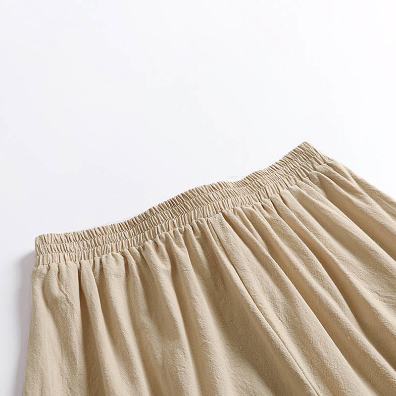 Nimara Ritual Plain Lace-up Drawstring Design Men's Ankle-Length Cotton Linen Wide Leg Pants With Pockets