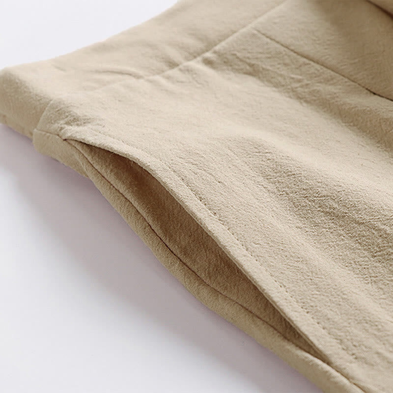 Nimara Ritual Plain Lace-up Drawstring Design Men's Ankle-Length Cotton Linen Wide Leg Pants With Pockets