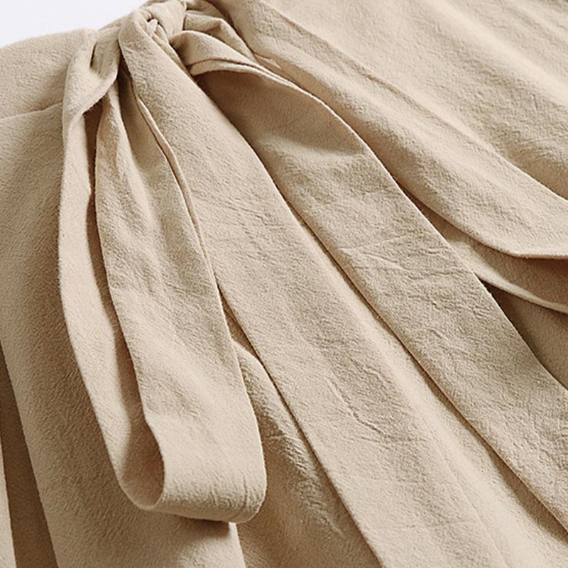 Nimara Ritual Plain Lace-up Drawstring Design Men's Ankle-Length Cotton Linen Wide Leg Pants With Pockets