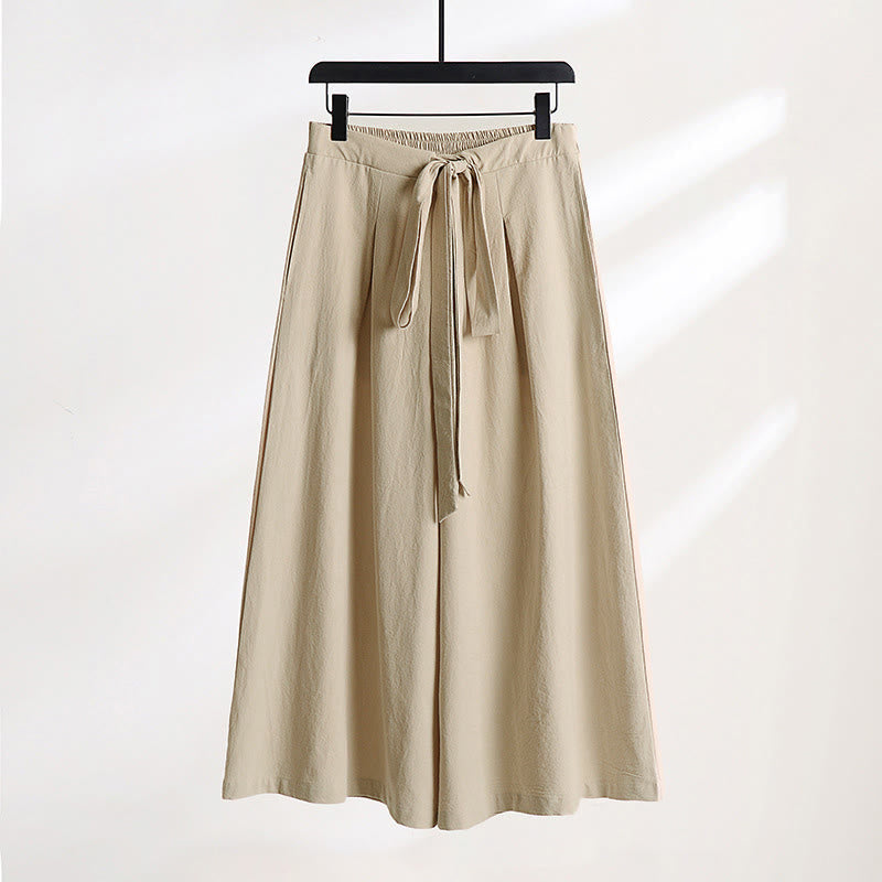Nimara Ritual Plain Lace-up Drawstring Design Men's Ankle-Length Cotton Linen Wide Leg Pants With Pockets